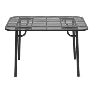 Outdoor Garden Dining Table , Curved Table with Metal Slatted Top, Black