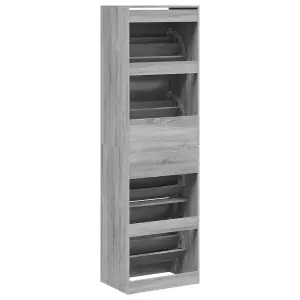 Berkfield Shoe Cabinet with 4 Flip-Drawers Grey Sonoma 60x42x204 cm