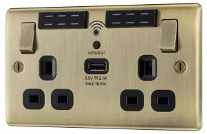 BG Antique Brass 13A Switched Double WiFi extender socket with USB