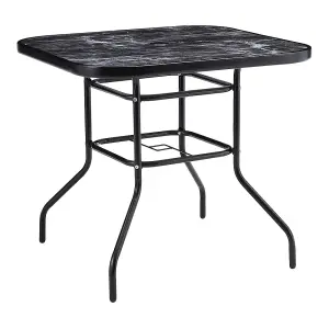 Square Table Toughened Glass Patio Table with an Umbrella Hole 80 x 80cm