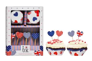 Essentials by Premier I Love UK Cupcake Cases and Toppers Set