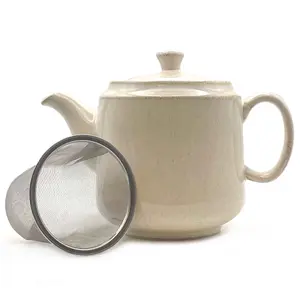 Scandi Home 1L Frederiksberg Cream Reactive Glaze Ceramic Teapot with Stainless Steel Infuser