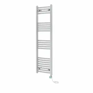 Rinse Bathrooms Electric Heated Towel Rail Curved Chrome Thermostatic Bathroom Towel Radiator with Timer - 1400x400mm