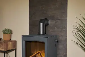 Acantha Lunar XL Electric Stove in Charcoal Grey with Short Angled Pipe in Black