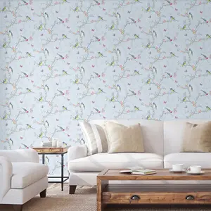 World of Wallpaper Phoebe Birds Wallpaper Blue (50140-BUR)