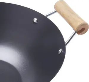 New 35cm Non Stick Wok Cookware Double Wooden Handle Cooking Kitchen Stir Cook