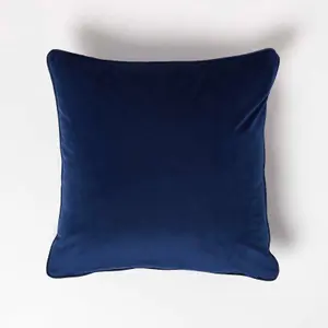 Homescapes Navy Filled Velvet Cushion with Piped Edge 46 x 46 cm