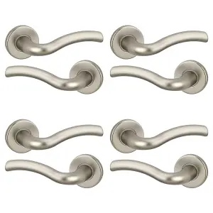 URBNLIVING 118mm Length 8 Pcs Algrave Metal & Satin Nickel Lever Latch Door Handle Set