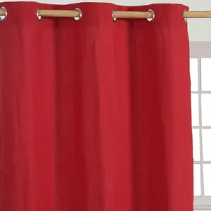 Homescapes Plain Red Cotton Eyelet Curtains 117 x 137 cm