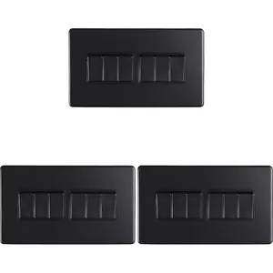 3 PACK 6 Gang Multi Light Switch SCREWLESS MATT BLACK 2 Way 10A Slim Rocker