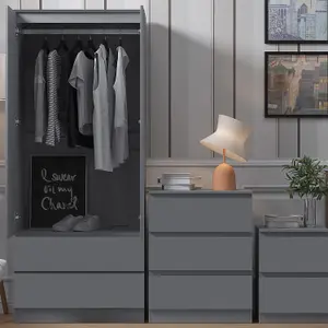 Combination Wardrobe 2 Door 2 Drawer Dark Matt Grey Scratch Resistant