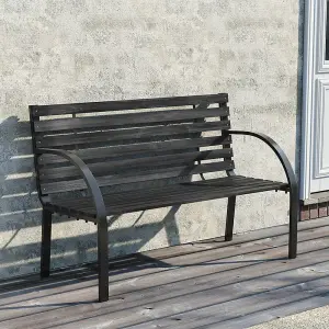 2 Seater Outdoor Black Wood Wrought Iron Garden Bench