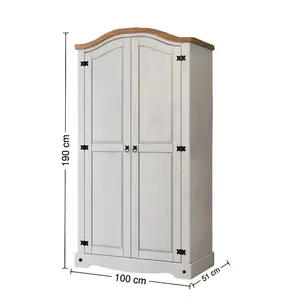 Corona White 2 Door Arch Top Double Wardrobe Solid Pine with Mexican Styling