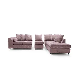 Harriet Crushed Chenille Large Right Facing Corner Sofa in Pink