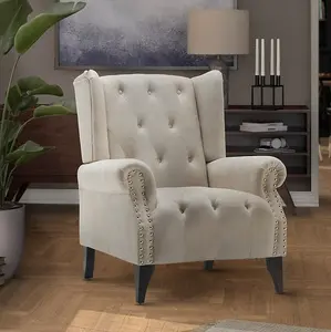 Faux Leather Suede Cream Sandringham Accent Wingback Chair