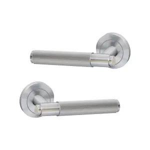 UAP Door Handle - Pair - Lever on Rose - Developer Knurled - Latch Pack - Complete Set - Chrome