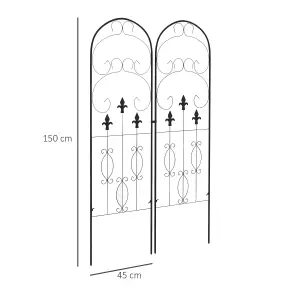 Outsunny Set of 2 Metal Trellis for Climbing Plants, Scrolls Design, 45 x 150cm