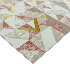 Pink Modern Geometric Easy To Clean Rug For Dining Room Bedroom & Living Room-80cm X 150cm