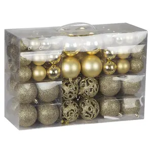 100 Piece Shatterproof Christmas Bauble Set Gold