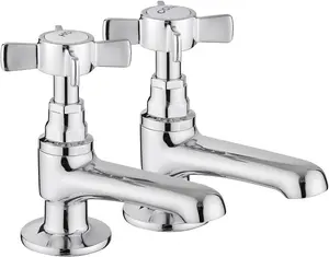 JASSFERRY Pair of Basin Pillar Taps Hot and Cold Water Bathroom Sink Chrome Crosshead Handle, 1/2"