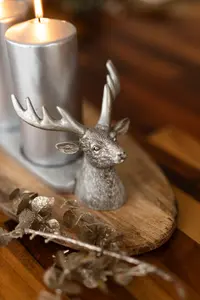 Christmas Silver Stag Pillar Candle Holder