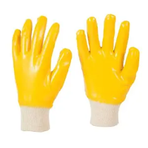 Pack Of 12 Heavy Duty Non-slip Safety Pvc Work Gloves Polyester Yellow & White (Large)