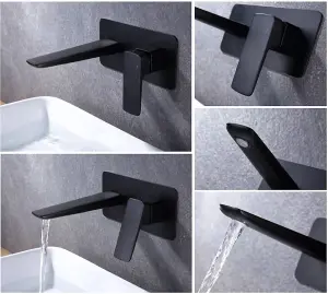 Aquarius Hydro Wall Mounted Basin Mixer Tap Matt Black