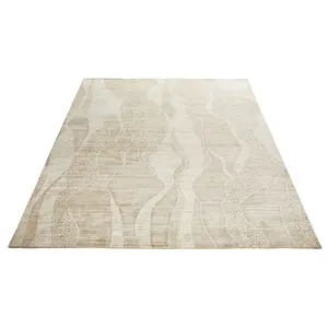 Beige Wool Abstract Luxurious Modern Easy to Clean Abstract Dining Room Bedroom and Living Room Rug -170cm X 240cm