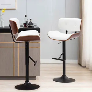 Caneghem Height Adjustable Swivel Faux Leather Mid-Century Bar Stool White