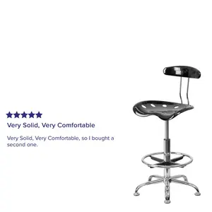 Vibrant Chrome Drafting Stool with Tractor Seat Black