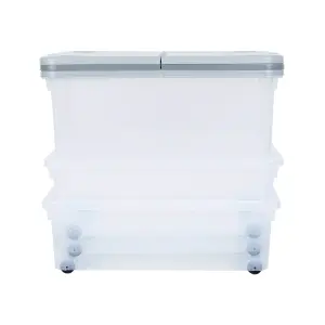 Wham 3 Piece Multisize Stackable Plastic Storage Box with Wheels & Folding Lid Clear/Cool Grey