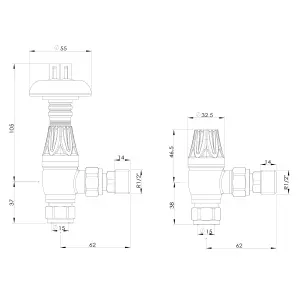 Pair of Angled Copper Metal Head Radiator Valves