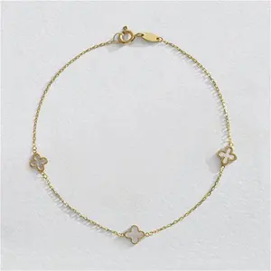 Revere 9Ct Yellow Gold Mother Of Pearl Clover Bracelet