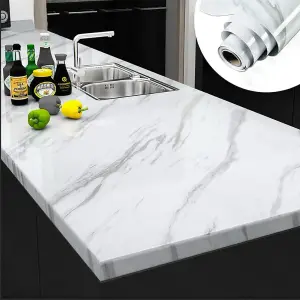 5m Glossy Marble Wallpaper  Waterproof Countertop Paper for Cabinet Furniture Kitchen Viny Film