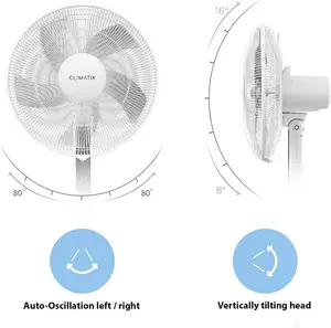 Climatik 16-Inch Pedestal Fan with 5 blades, 3 Operational Modes 80 Oscillation Adjustable Height