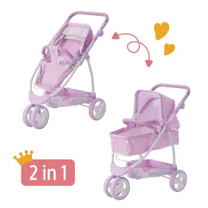 Teamson Kids Twinkle Stars Princess 2-in-1 Baby Doll Stroller, Purple