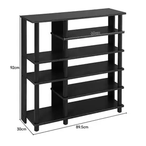 Black MDF Shoe Rack with 8 Open Shelves for Entryway or Closet Organization 92cm (H)