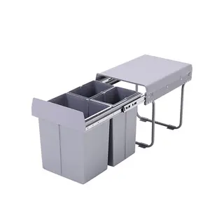 Grey 40L Cabinet Integrated Pull Out Kitchen Waste Bin Under Counter Storage