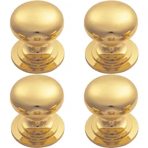 4x Victorian Round Cupboard Door Knob 42mm Dia Polished Brass Cabinet Handle