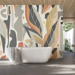 Origin Murals Abstract Leaf Shape Grey Matt Smooth Paste the Wall 350cm wide x 280cm high