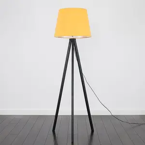 ValueLights Modern Black Wood Tripod Design Floor Lamp With Mustard Shade