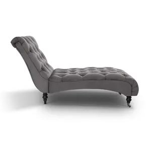 Chaise Lounge in Velvet Dark Grey Chesterfield