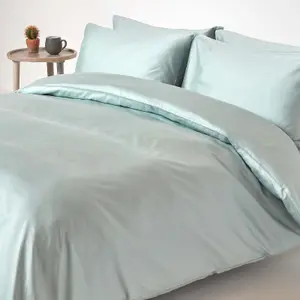 Homescapes Duck Egg Blue Organic Cotton Duvet Cover Set 400 Thread count, Single