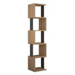 Chane Wall-Mounted Bookcase with 5 Shelves | Modern Storage Unit for Home or Office Oak/Anthracite