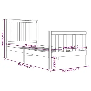 Berkfield Bed Frame Black Solid Wood Pine 90x190 cm 3FT Single