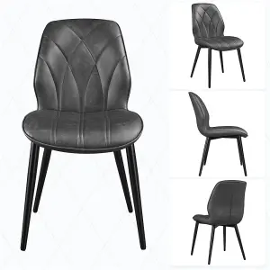 Yaheetch Set of 2 Faux Leather Dining Kitchen Chairs with Metal Legs Dark Grey