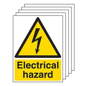 5x ELECTRICAL HAZARD Warning Safety Sign - Self Adhesive - 150x200mm