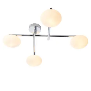 Luminosa Oristano Bathroom 4 Light Ceiling Semi Flush Chrome Plate & Matt Opal Glass IP44