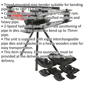 15 Tonne Heavy Duty Industrial Pipe Bender with Stand and 2-Speed Hydraulic Pump