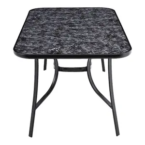 Marbling Table Tempered Glass Rectangle Patio Coffee Table with Umbrella Hole